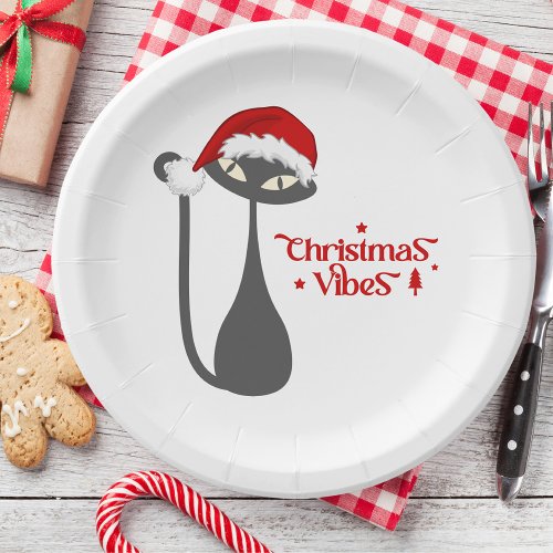 Vintage Christmas 1950s Atomic Black Cat Paper Plates