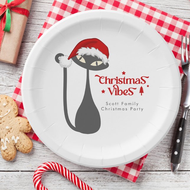 Vintage Christmas 1950s Atomic Cat Personalized Paper Plates (Creator Uploaded)