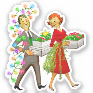 Vintage Christmas 1950's Couple Sticker