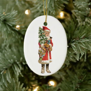 Vintage Christmas, 2 Santa Claus Die Cut Images Ceramic Ornament