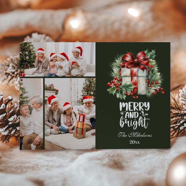 Vintage Christmas 3 Photos Family Celebration Holiday Card (Creator Uploaded)