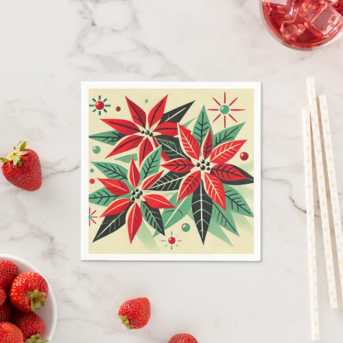 Vintage Christmas 50s Pop Art Poinsettia Decoupage Napkins