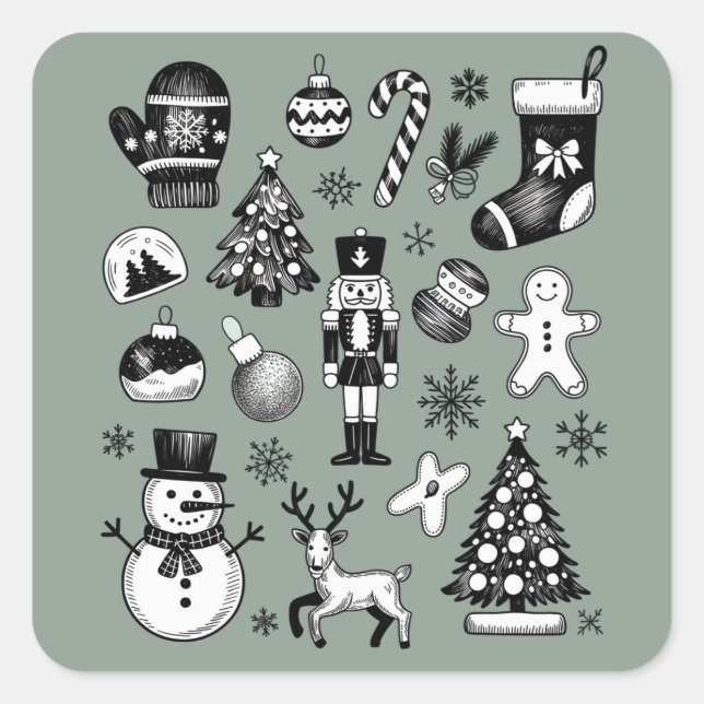 Vintage Christmas 90s Collage Retro Xmas  Square Sticker (Front)