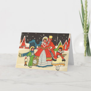 Vintage Christmas, a Family Singing Music Carols Holiday Card