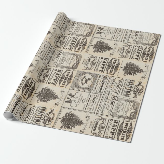 Vintage Christmas Advertisement Wrapping Paper (Unrolled)