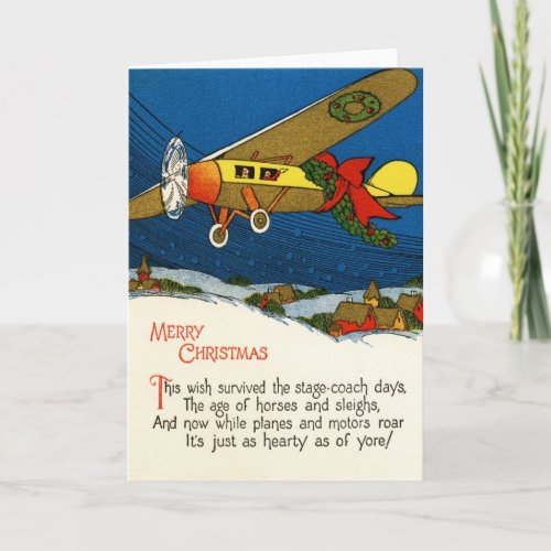 Vintage Christmas Airplane Holiday Card
