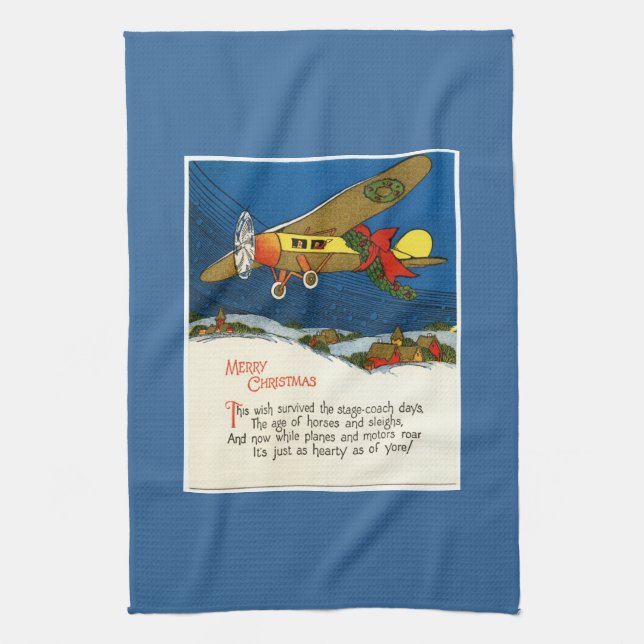 Vintage Christmas Airplane Kitchen Towel (Vertical)