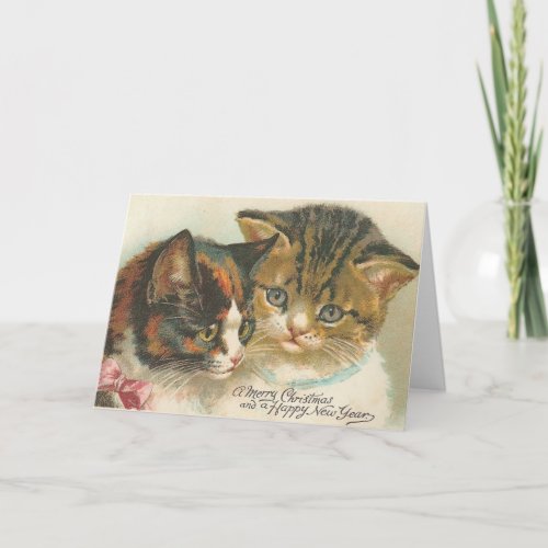 Vintage Christmas and New Year Cat Greeting Card