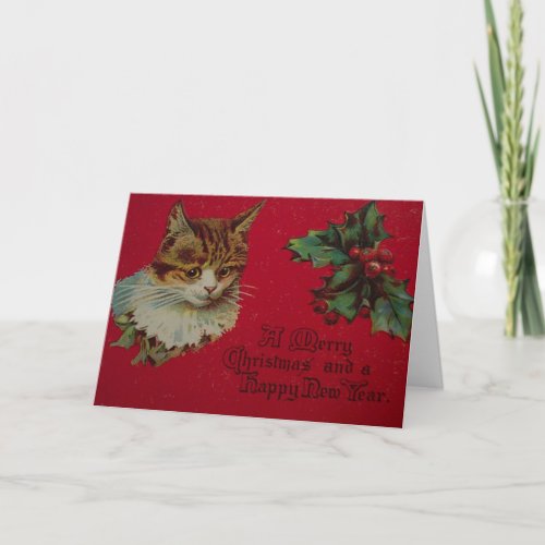 Vintage Christmas and New Year Cats Greeting Card
