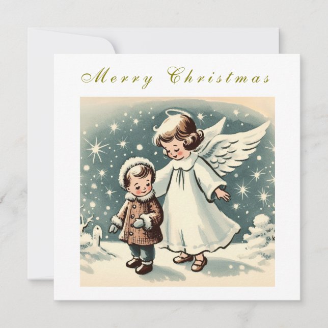 Vintage Christmas Angel and Child Flat Card (Front)