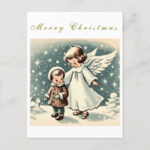 Vintage Christmas Angel and Child Flat Card