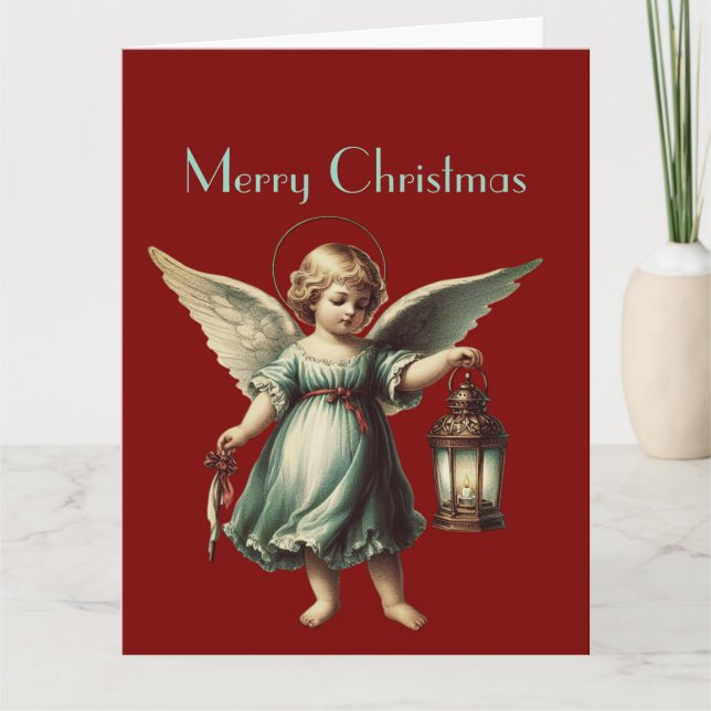  Vintage Christmas Angel and Lantern Card (Front)