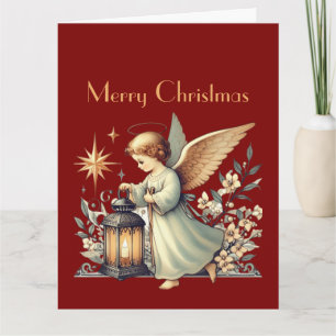  Vintage Christmas Angel and Lantern Card