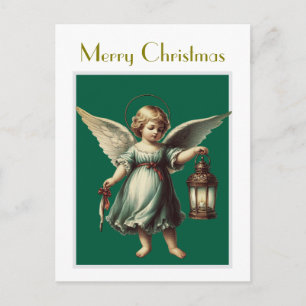 Vintage Christmas Angel and Lantern  Postcard