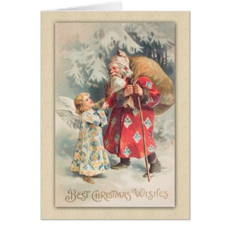 Vintage Christmas Angel and Saint Nick Card 