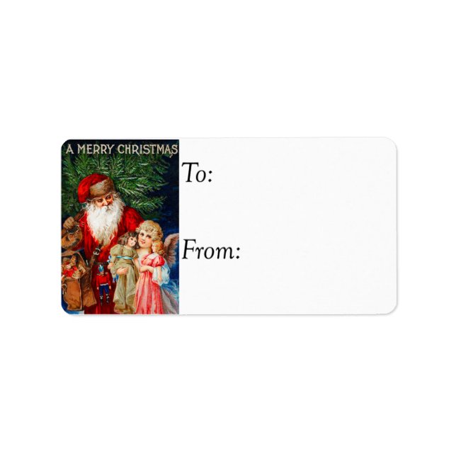 Vintage Christmas Angel and Santa Gift Tag (Front)