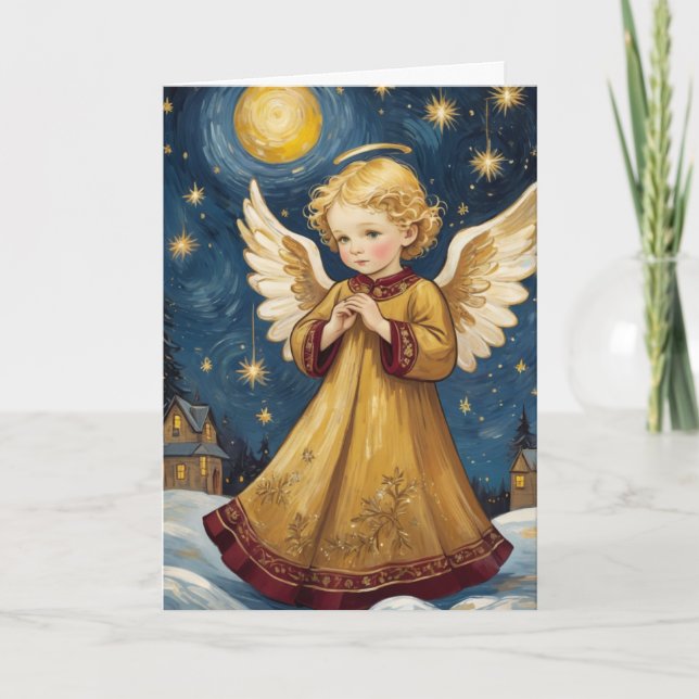 Vintage Christmas Angel Art Custom Text Card (Front)