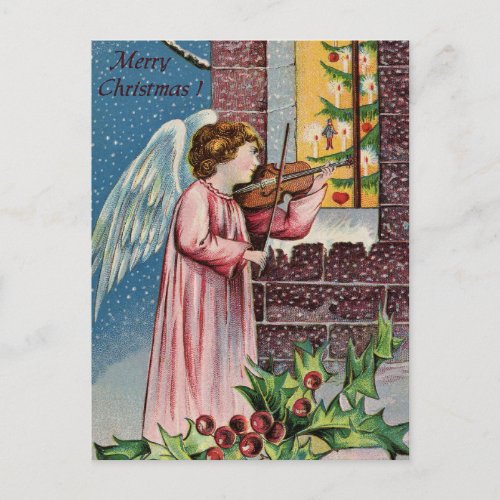 Vintage Christmas angel child playing the violin P Postcard