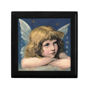 Vintage Christmas Angel Child White Wings Indigo Gift Box