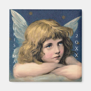 Vintage Christmas Angel Child White Wings Indigo Magnet