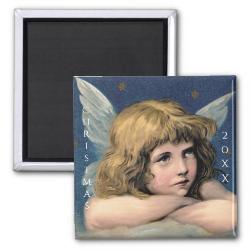 Vintage Christmas Angel Child White Wings Indigo Magnet