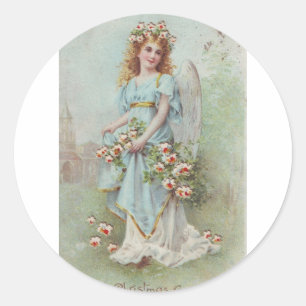 Vintage Christmas Angel Classic Round Sticker