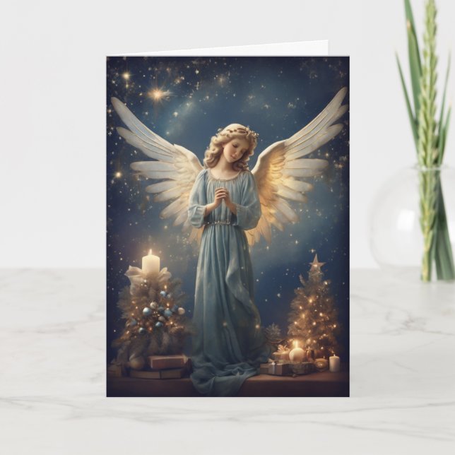 Vintage Christmas Angel Custom Text Holiday Card (Front)