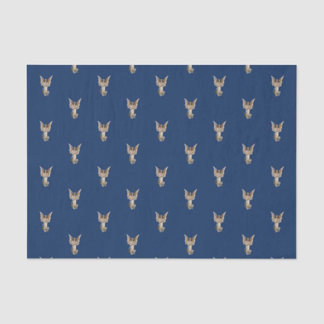 Vintage Christmas Angel Dark Blue Holiday Tissue Paper (Front)