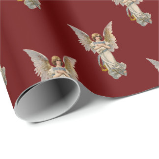 Vintage Christmas Angel Dark Red Holiday Wrapping Wrapping Paper