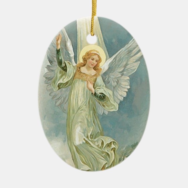 Vintage Christmas Angel Fine Art Ceramic Ornament (Front)