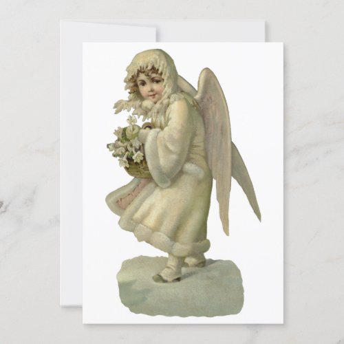 Vintage Christmas Angel Flowers Victorian Die Cut Holiday Card