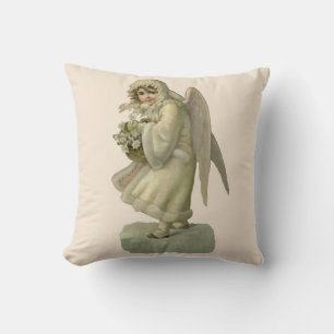 Vintage Christmas Angel Flowers, Victorian Die Cut Throw Pillow