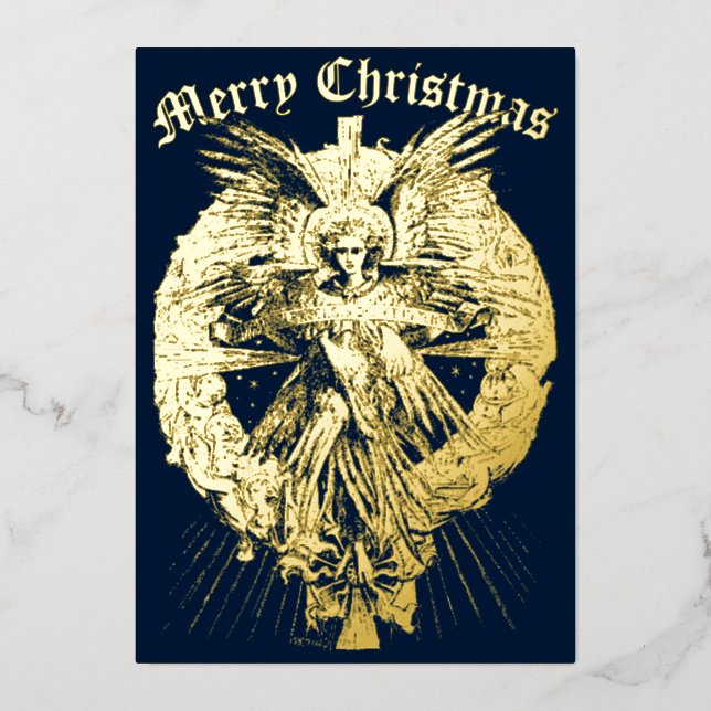 Vintage Christmas Angel Foil Holiday Card (Front)