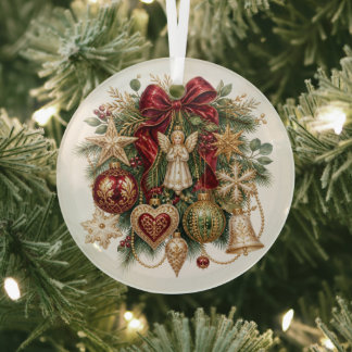 Vintage Christmas Angel Gold Red Glass Ornament