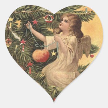 Vintage Christmas Angel Hanging Decorations Tree Heart Sticker by vintagecreations at Zazzle