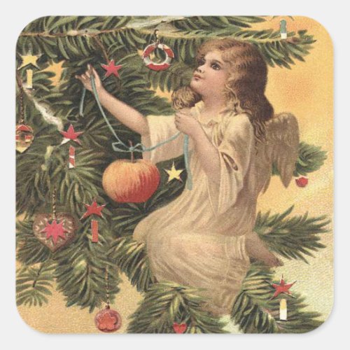 Vintage Christmas angel hanging decorations tree Square Sticker