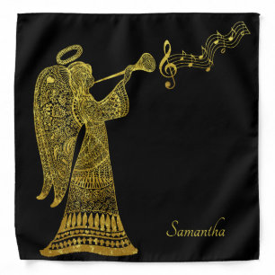Vintage Christmas Angel in Gold on Black Bandana