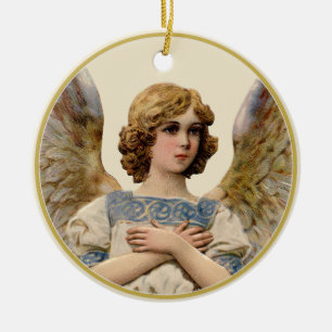Vintage Christmas Angel Ivory Holiday Message Ceramic Ornament