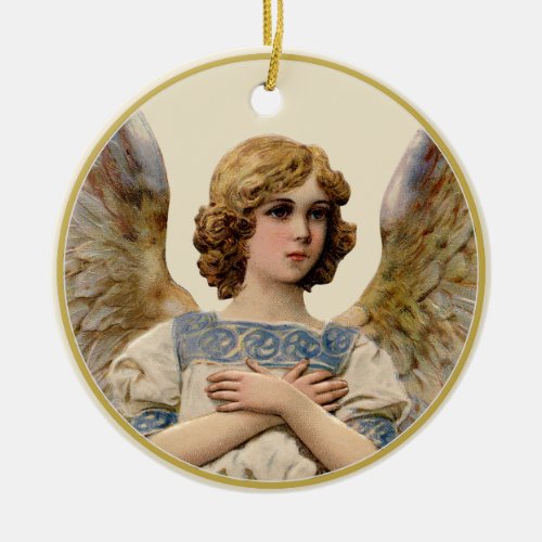 Vintage Christmas Angel Ivory Holiday Message  Ceramic Ornament