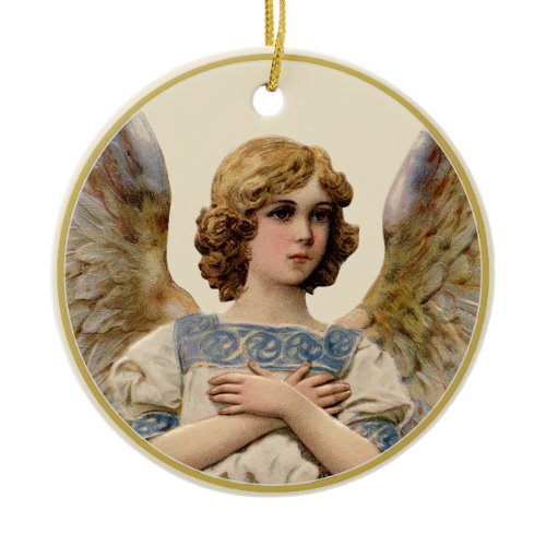 Vintage Christmas Angel Ivory Holiday Message  Ceramic Ornament
