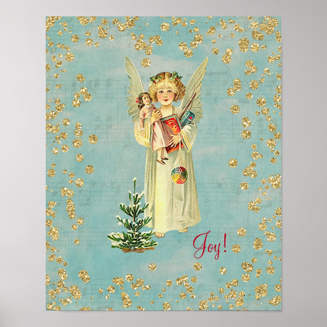 Vintage Christmas Angel Joy Poster Zazzle