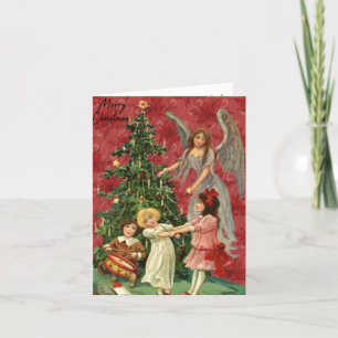 Vintage Christmas Angel Lady And Children Card