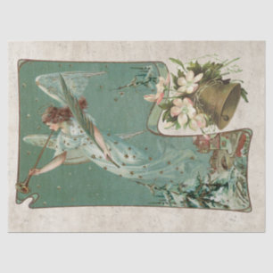 Vintage Christmas Angel Music Bell Horn Teal Blue Tissue Paper