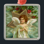 Vintage Christmas Angel Ornament<br><div class="desc">Pretty Christmas cherub with wings,  star and holiday greens.</div>