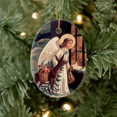 Vintage Christmas Angel Oval Ornament