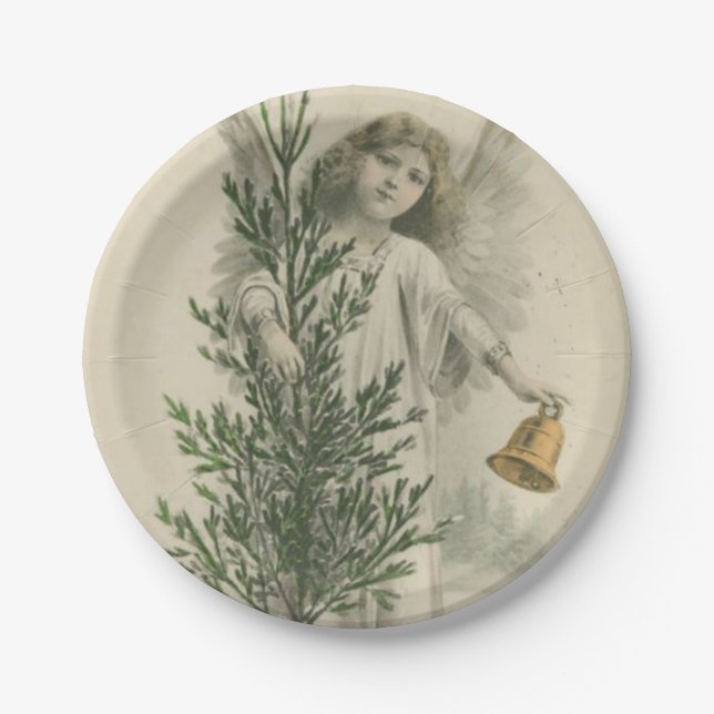 Vintage Christmas Angel Paper Plates (Front)