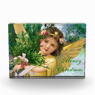 Vintage Christmas Angel Paperweight Forever Card Acrylic Award