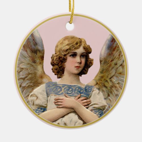 Vintage Christmas Angel Pink Holiday Message  Ceramic Ornament
