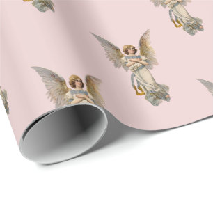 Vintage Christmas Angel Pink Holiday Wrapping Paper