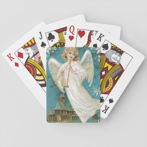 Vintage Christmas Angel playing Trumpet Playing Cards